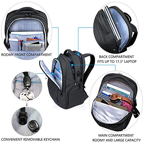 KROSER Large Laptop Backpack with USB Charging Port - Charcoal Black