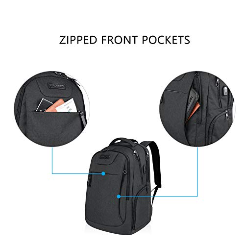 KROSER Large Laptop Backpack with USB Charging Port - Charcoal Black