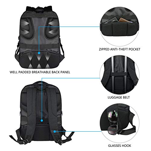 KROSER Large Laptop Backpack with USB Charging Port - Charcoal Black