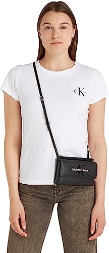 Calvin Klein Flap Xbody: Black Rose Designer Handbag