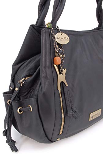 Women's Leather Tote/Shoulder Bag - CAZ - Black