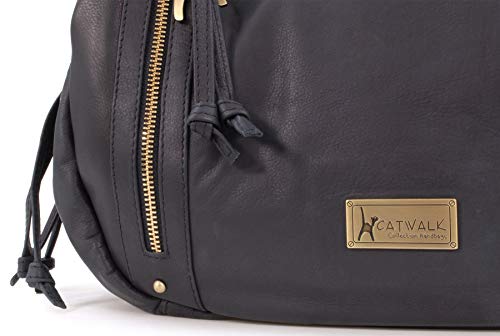 Women's Leather Tote/Shoulder Bag - CAZ - Black