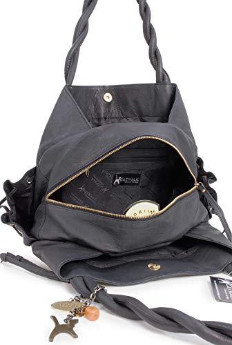 Women's Leather Tote/Shoulder Bag - CAZ - Black