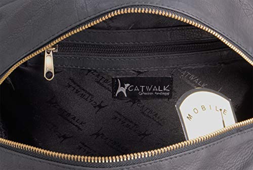 Women's Leather Tote/Shoulder Bag - CAZ - Black