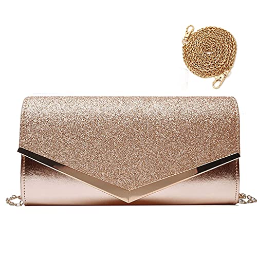 Rose Gold Sequin Envelope Clutch with Chain Strap