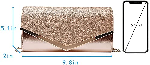 Rose Gold Sequin Envelope Clutch with Chain Strap