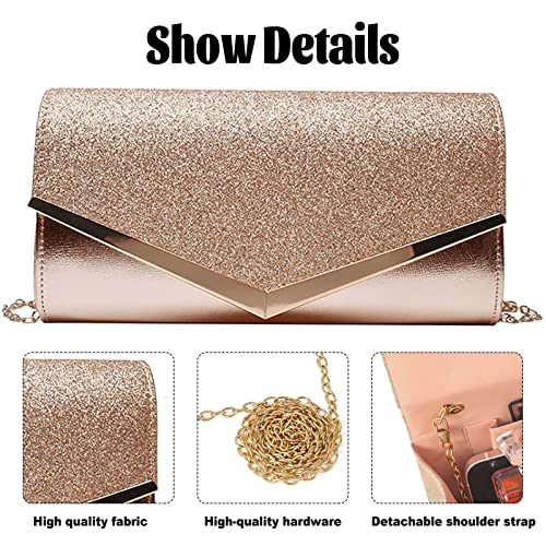 Rose Gold Sequin Envelope Clutch with Chain Strap