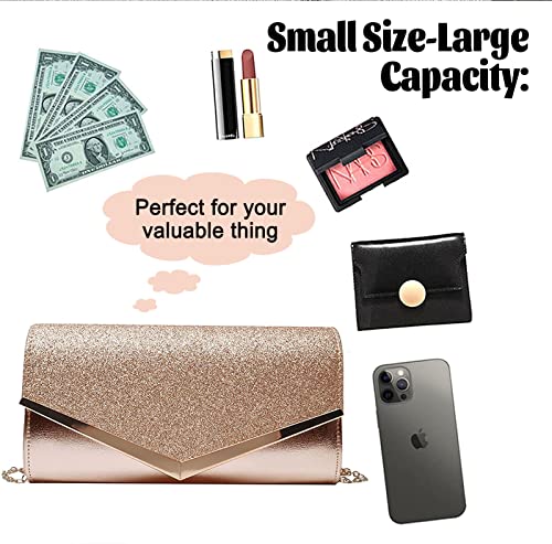 Rose Gold Sequin Envelope Clutch with Chain Strap