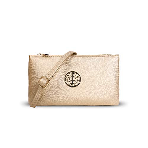 Gold Designer Clutch with Crossbody and Shoulder Strap
