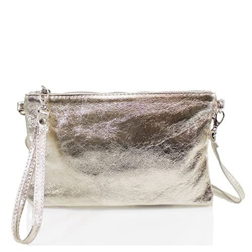 Shiny Metallic Leather Designer Handbag with Strap