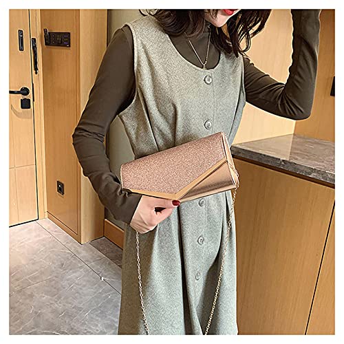 Rose Gold Sequin Envelope Clutch with Chain Strap