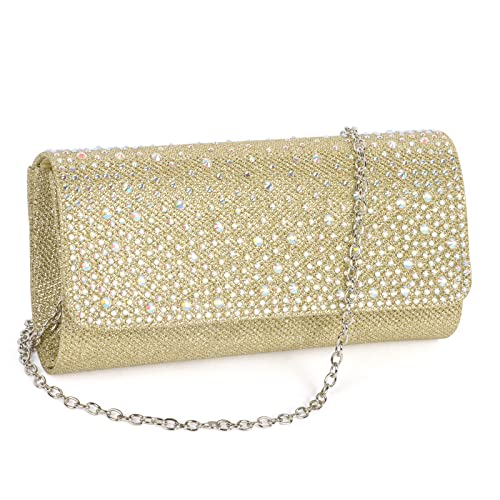 Gold Sequin Envelope Clutch with Chain Strap