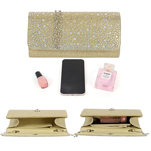 Gold Sequin Envelope Clutch with Chain Strap