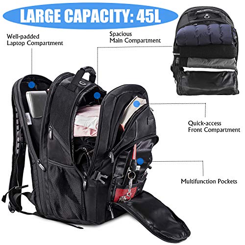 Large Laptop Backpack, 17 Inch, USB Charging Port, Durable, Unisex Black