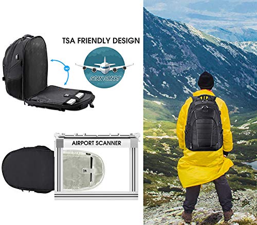 Large Laptop Backpack, 17 Inch, USB Charging Port, Durable, Unisex Black