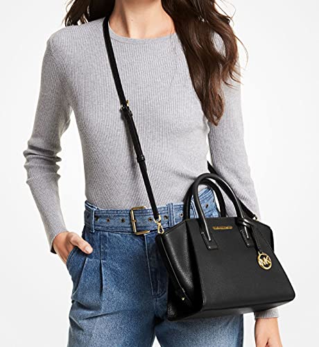 Michael Kors Avril Small Pebble Leather Satchel (Black/Gold)