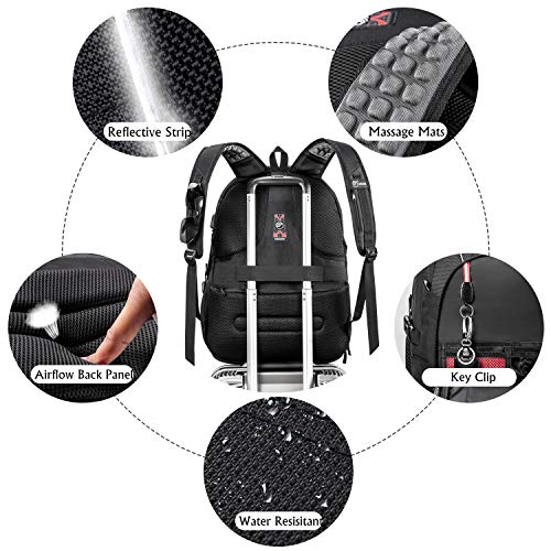 Large Laptop Backpack, 17 Inch, USB Charging Port, Durable, Unisex Black