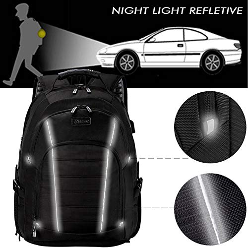Large Laptop Backpack, 17 Inch, USB Charging Port, Durable, Unisex Black