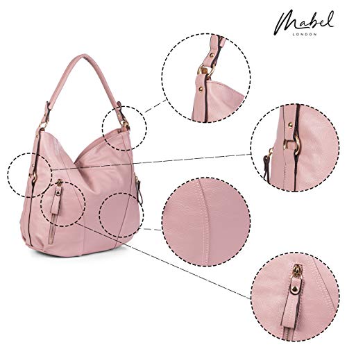 Mabel Leather Large Shoulder Handbag - Zip Front Pockets (Medium Tan)