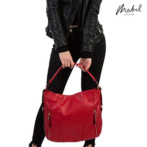 Mabel Leather Large Shoulder Handbag - Zip Front Pockets (Medium Tan)