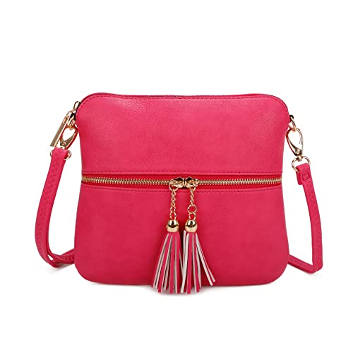LeahWard Damen Fuchsia Crossbody Tasche mit Quaste Charm
