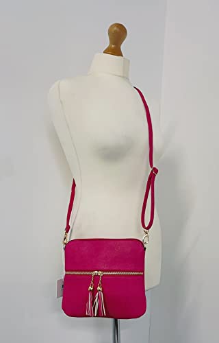 LeahWard Damen Fuchsia Crossbody Tasche mit Quaste Charm