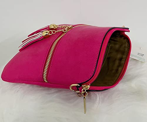 LeahWard Damen Fuchsia Crossbody Tasche mit Quaste Charm