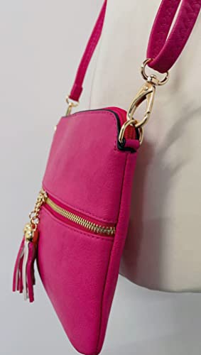 LeahWard Damen Fuchsia Crossbody Tasche mit Quaste Charm
