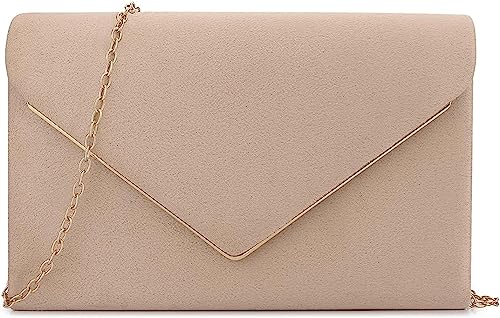 Elegant Nude Faux Suede Evening Clutch Handbag