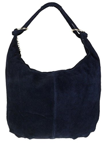 Craze London Italian Suede Leather Shoulder Bag, Navy
