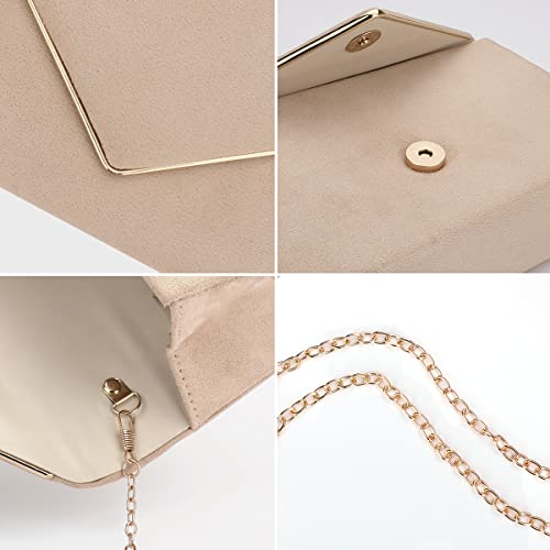 Elegant Nude Faux Suede Evening Clutch Handbag