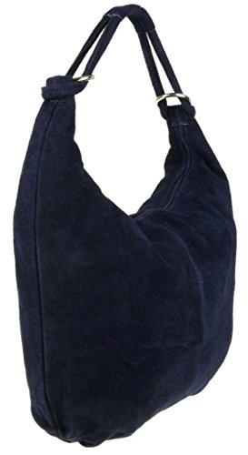 Craze London Italian Suede Leather Shoulder Bag, Navy