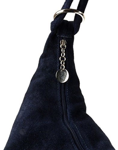 Craze London Italian Suede Leather Shoulder Bag, Navy