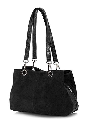 Kitise Women's Italian Suede Small Tote Bag (Black)