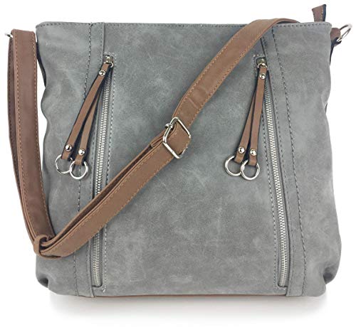 Milano Damen Designer Handtasche, Vintage Nubukleder, Grau - Medium