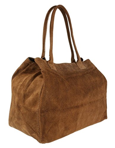 Italian Suede Expandable Shoulder Bag in Girly Brown