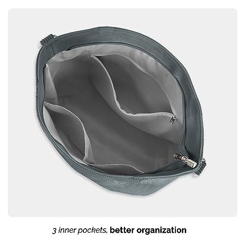 Gray Damen Cord Tragetasche: Große Kapazität, Reißverschluss