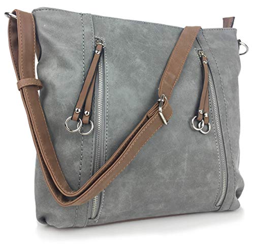 Milano Damen Designer Handtasche, Vintage Nubukleder, Grau - Medium