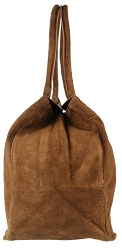 Italian Suede Expandable Shoulder Bag in Girly Brown
