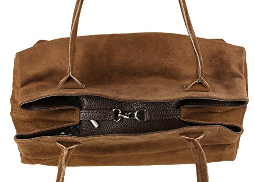 Italian Suede Expandable Shoulder Bag in Girly Brown