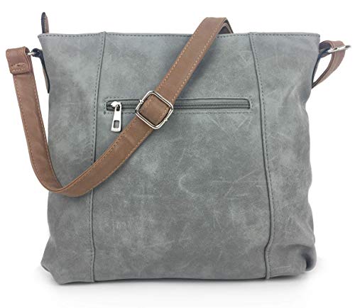 Milano Damen Designer Handtasche, Vintage Nubukleder, Grau - Medium