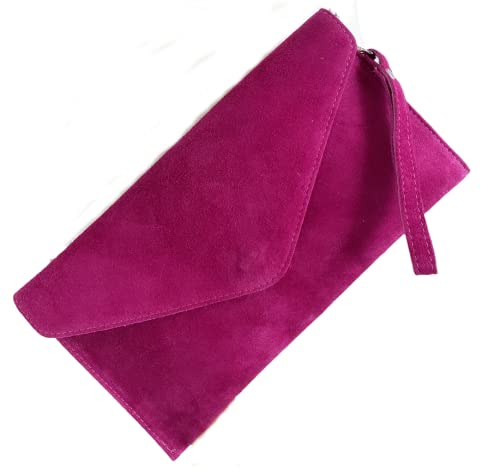 LeahWard Suede Leather Clutch Bag - Fuchsia