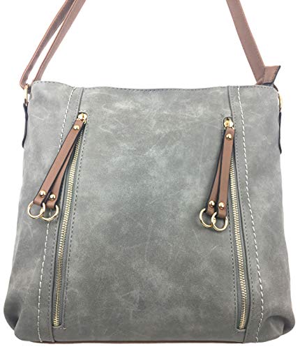 Milano Damen Designer Handtasche, Vintage Nubukleder, Grau - Medium