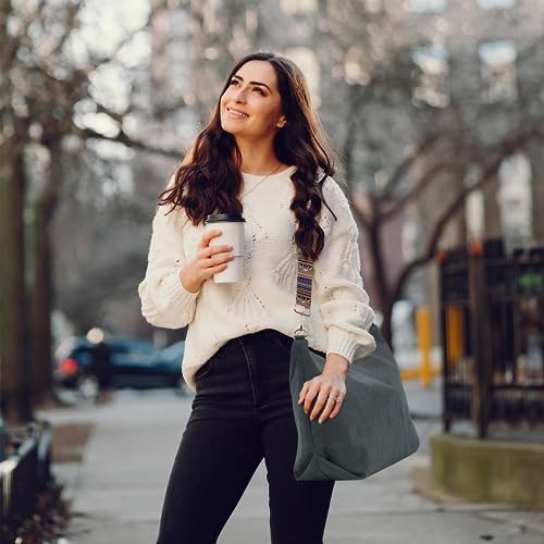 Gray Damen Cord Tragetasche: Große Kapazität, Reißverschluss