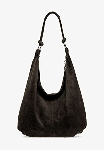 Italian Suede Slouch Shopper Tote Handbag (Black)