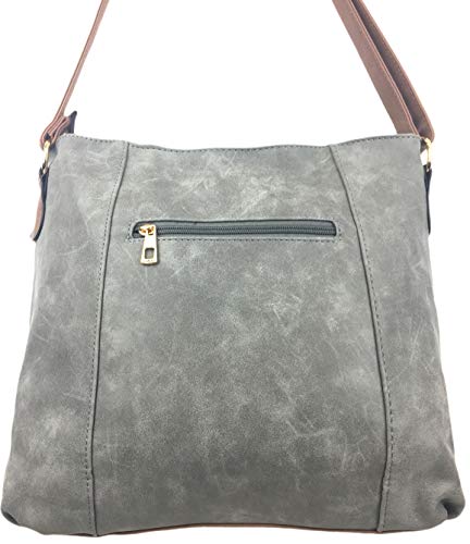 Milano Damen Designer Handtasche, Vintage Nubukleder, Grau - Medium