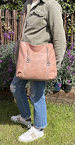 Milano Damen Designer Handtasche, Vintage Nubukleder, Grau - Medium