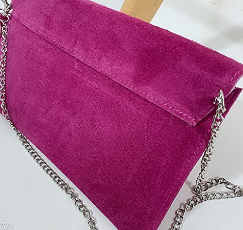 LeahWard Suede Leather Clutch Bag - Fuchsia