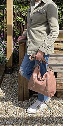 Milano Damen Designer Handtasche, Vintage Nubukleder, Grau - Medium