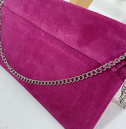 LeahWard Suede Leather Clutch Bag - Fuchsia